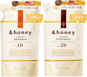 &-honey Deep Moist Repair Japanese Shampoo & Conditioner Refill Set (350 mL) | For All Hair Types, Straight, Curly, Frizzy, Wavy | Deep Hydration & Damage Repair | Eco-Friendly Refill Pouch