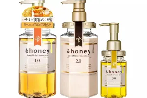 &honey Deep Moist 3 items Set (Shampoo step 1.0 440ml ,Treatment step 2.0 440ml ,Hair Oil step 3.0 100ml) for Frizzy, Dry, Curly Hair. Product of Japan.