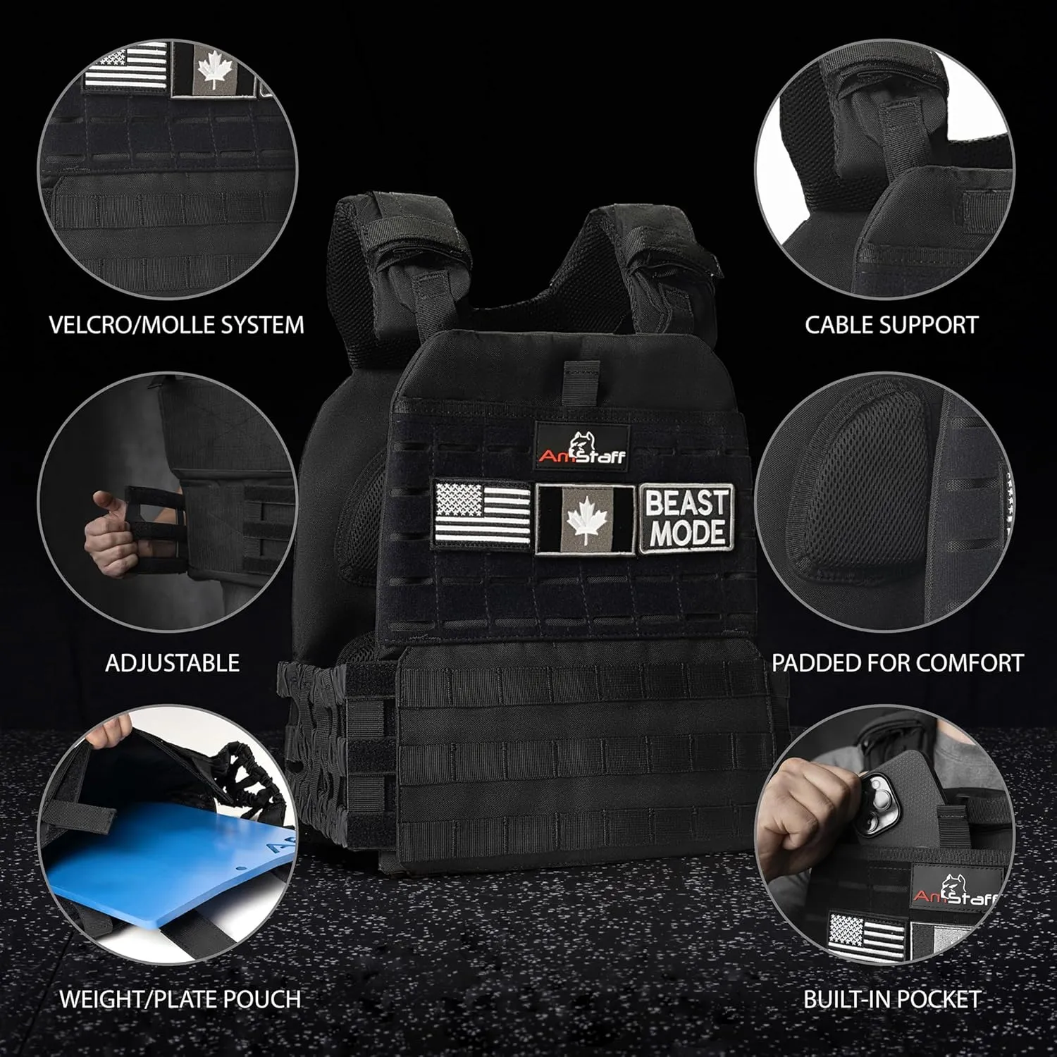 Amstaff Tactical Weighted Vest - Adjustable Weight Vests - Versatile Wearable Vest for Fitness Workouts, Strength and Endurance Training, Running