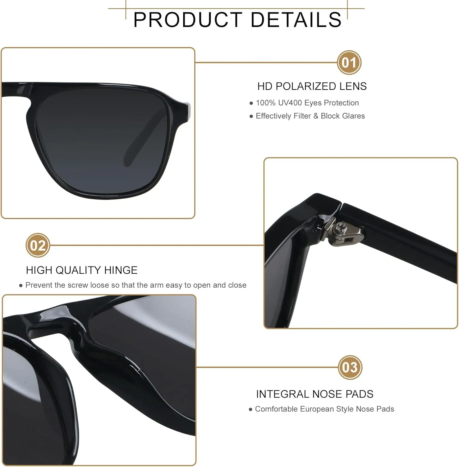 ANDWOOD Square Aviator Sunglasses Polarized Mens Womens UV Protection Sun glasses