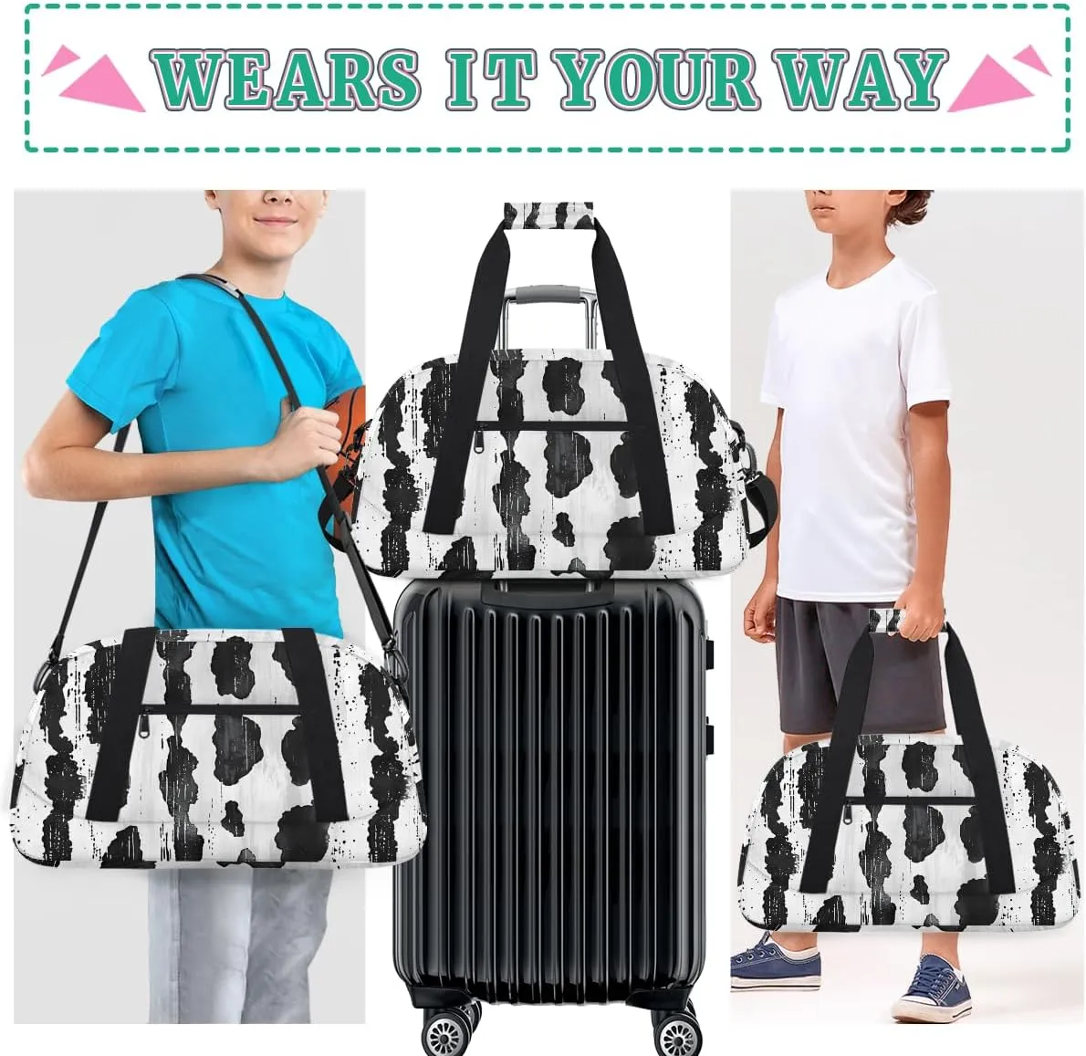 Animal - Leopard Print Kids Overnighter Duffel Bags for Boys, Carry-On Size Sports Gym Bag with Front Zipper Pocket for School Practice or Overnight Travel Weekender Sleepover Tote Bag