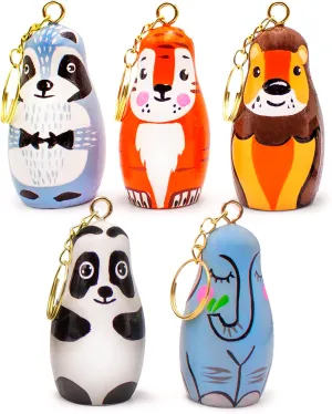 Animal Matryoshka Keychains: Set of 5 Russian Nesting Dolls Inspired Key Chains for Backpacks - Unique Animal-Themed Keychain Set