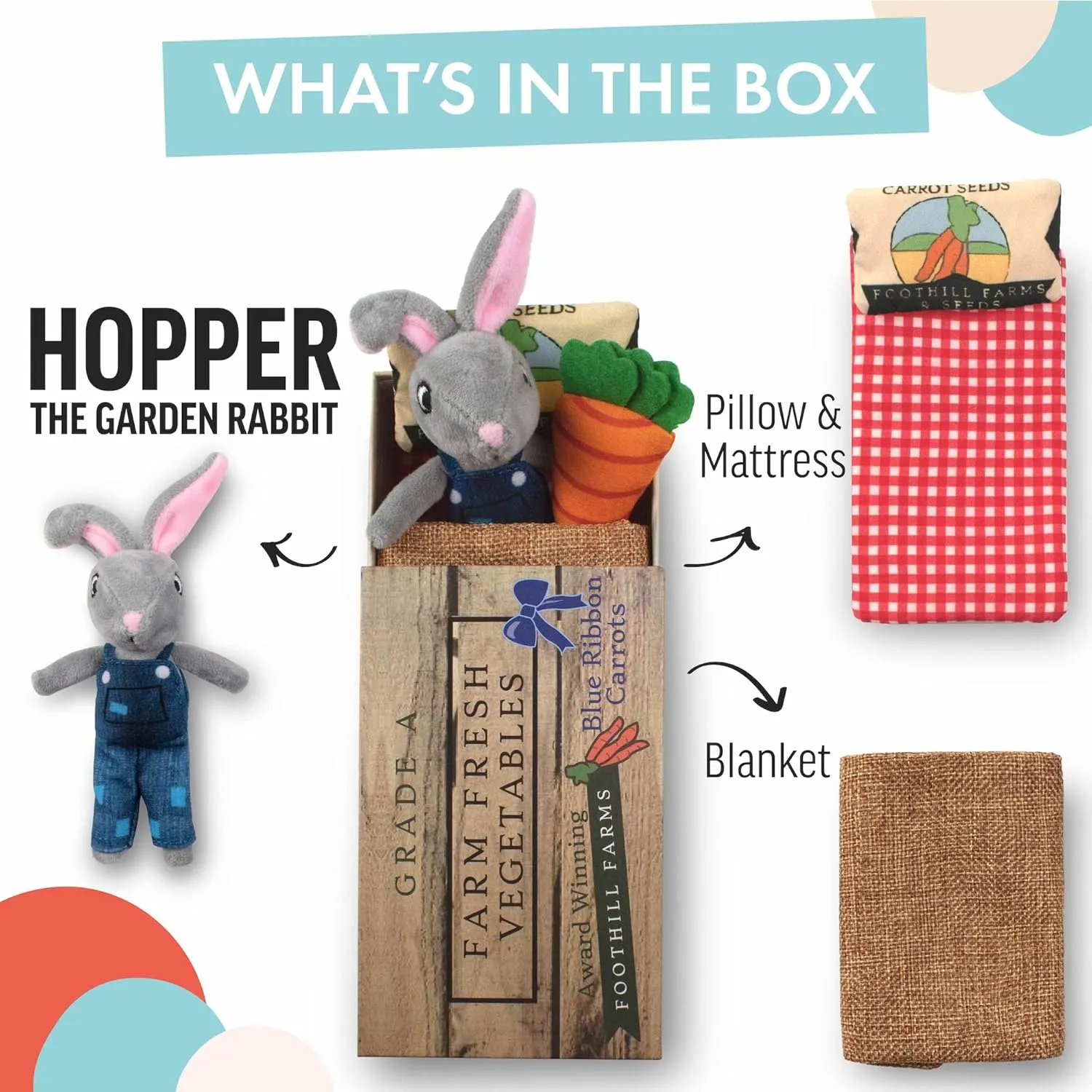 Animals in Boxes - 'Hopper The Garden Rabbit' Playset with Stuffed Bunny in a Vegetable Crate Bed