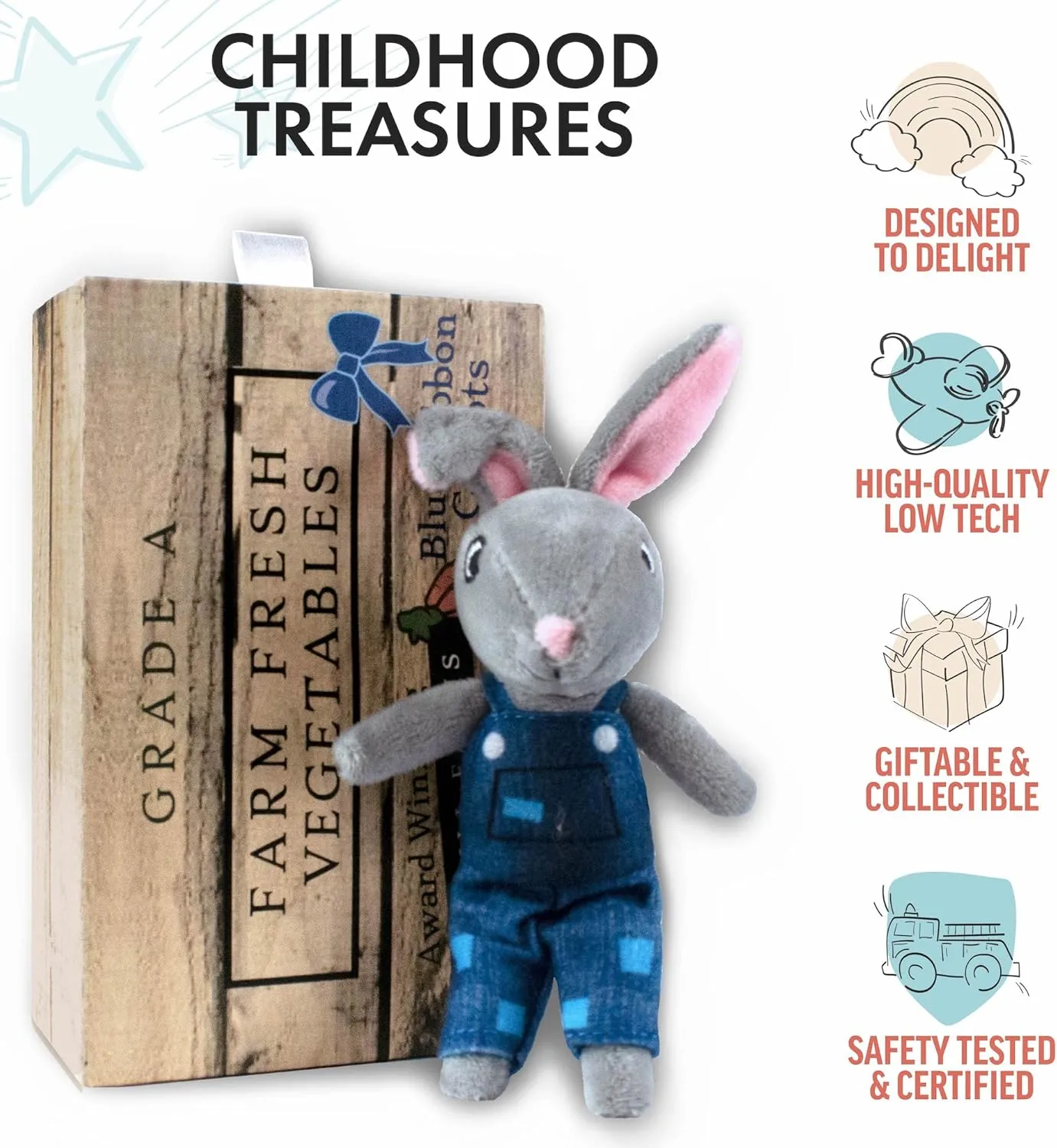 Animals in Boxes - 'Hopper The Garden Rabbit' Playset with Stuffed Bunny in a Vegetable Crate Bed