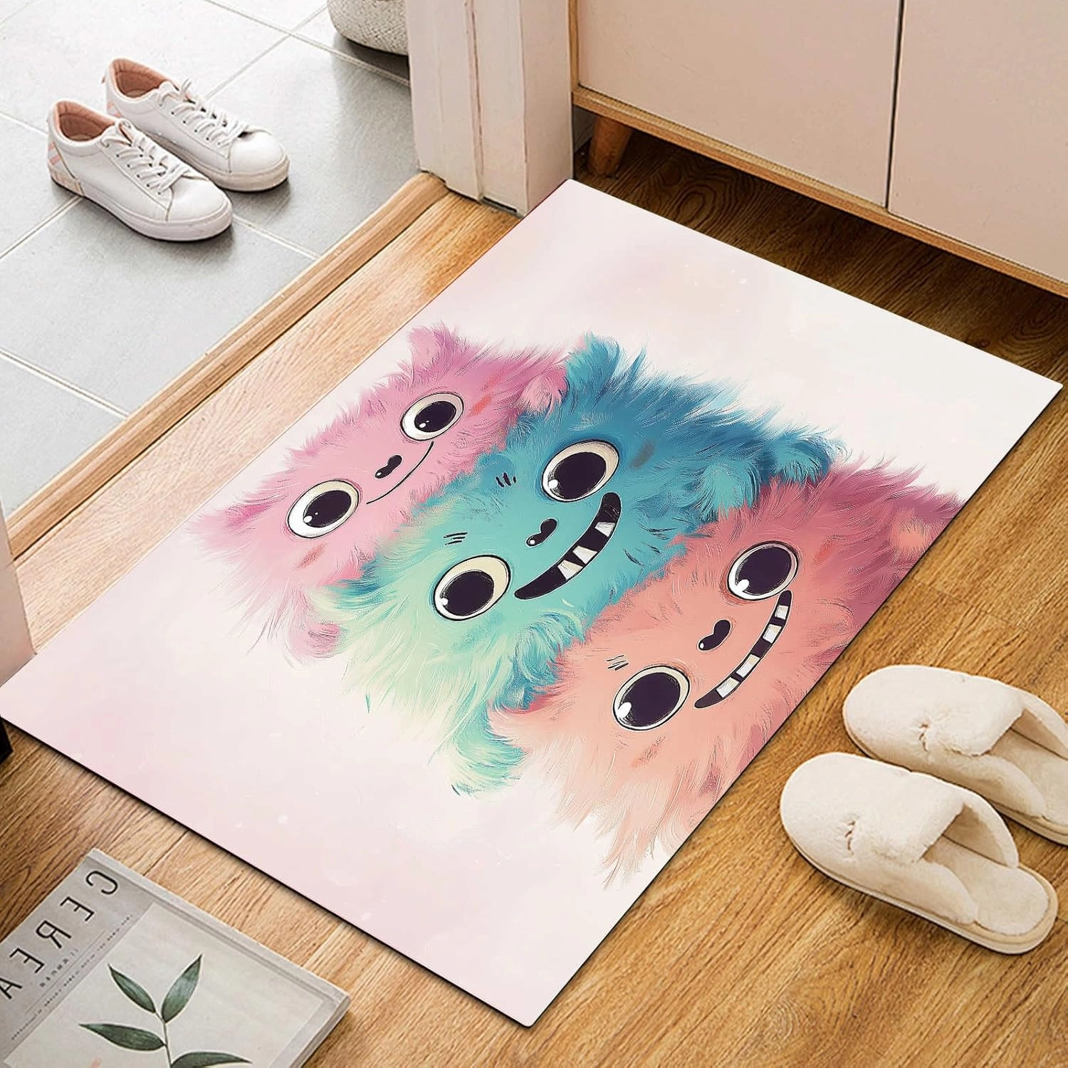 Anime Monster 4x6 Rug for Bedroom Cute Animals Washable Area Rugs Living Room White Carpet for Study Bedroom Nursery, Washable Rugs Non Slip Soft Carpet