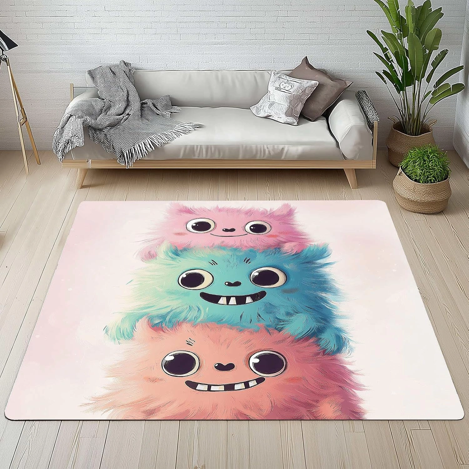 Anime Monster 4x6 Rug for Bedroom Cute Animals Washable Area Rugs Living Room White Carpet for Study Bedroom Nursery, Washable Rugs Non Slip Soft Carpet