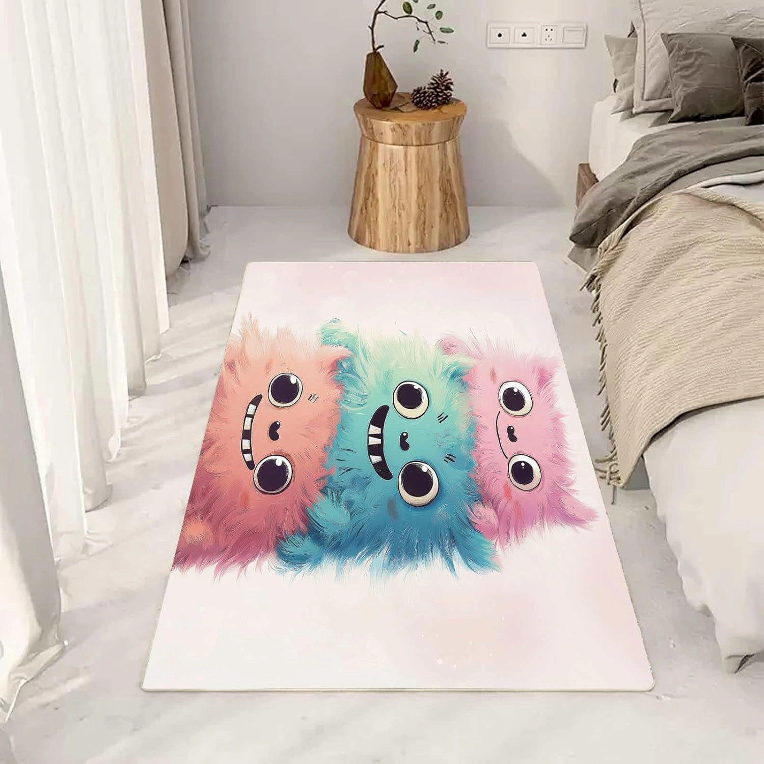 Anime Monster 4x6 Rug for Bedroom Cute Animals Washable Area Rugs Living Room White Carpet for Study Bedroom Nursery, Washable Rugs Non Slip Soft Carpet