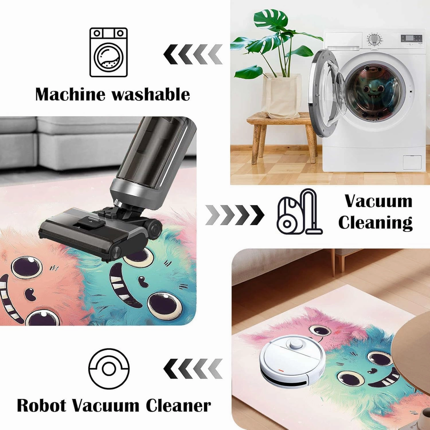 Anime Monster 4x6 Rug for Bedroom Cute Animals Washable Area Rugs Living Room White Carpet for Study Bedroom Nursery, Washable Rugs Non Slip Soft Carpet