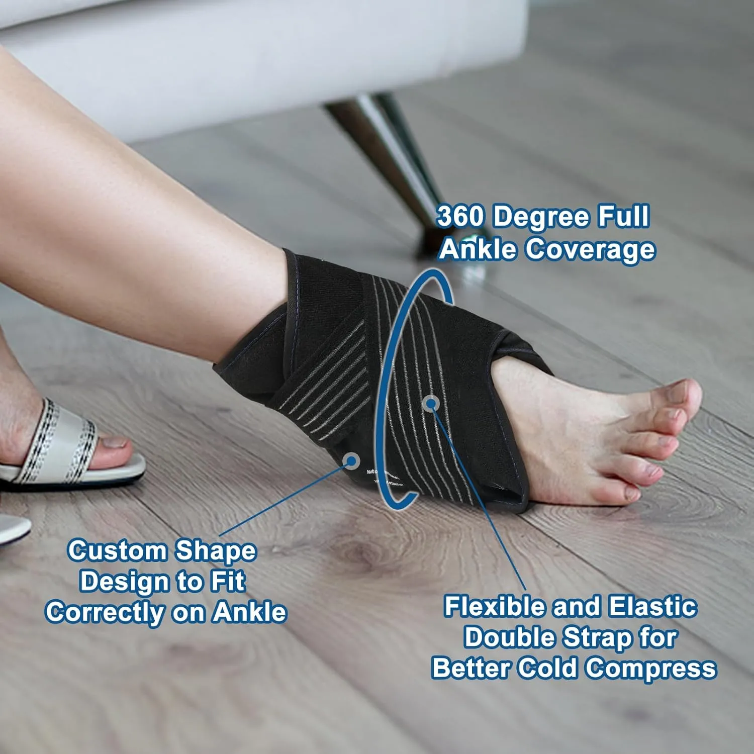 Ankle Ice Pack Wrap, Cold Therapy Ankle Foot Gel Ice Pack, Reusable Gel Cold Pack for Achilles Tendon with Double Compression, Plush Lining - 1 Pack