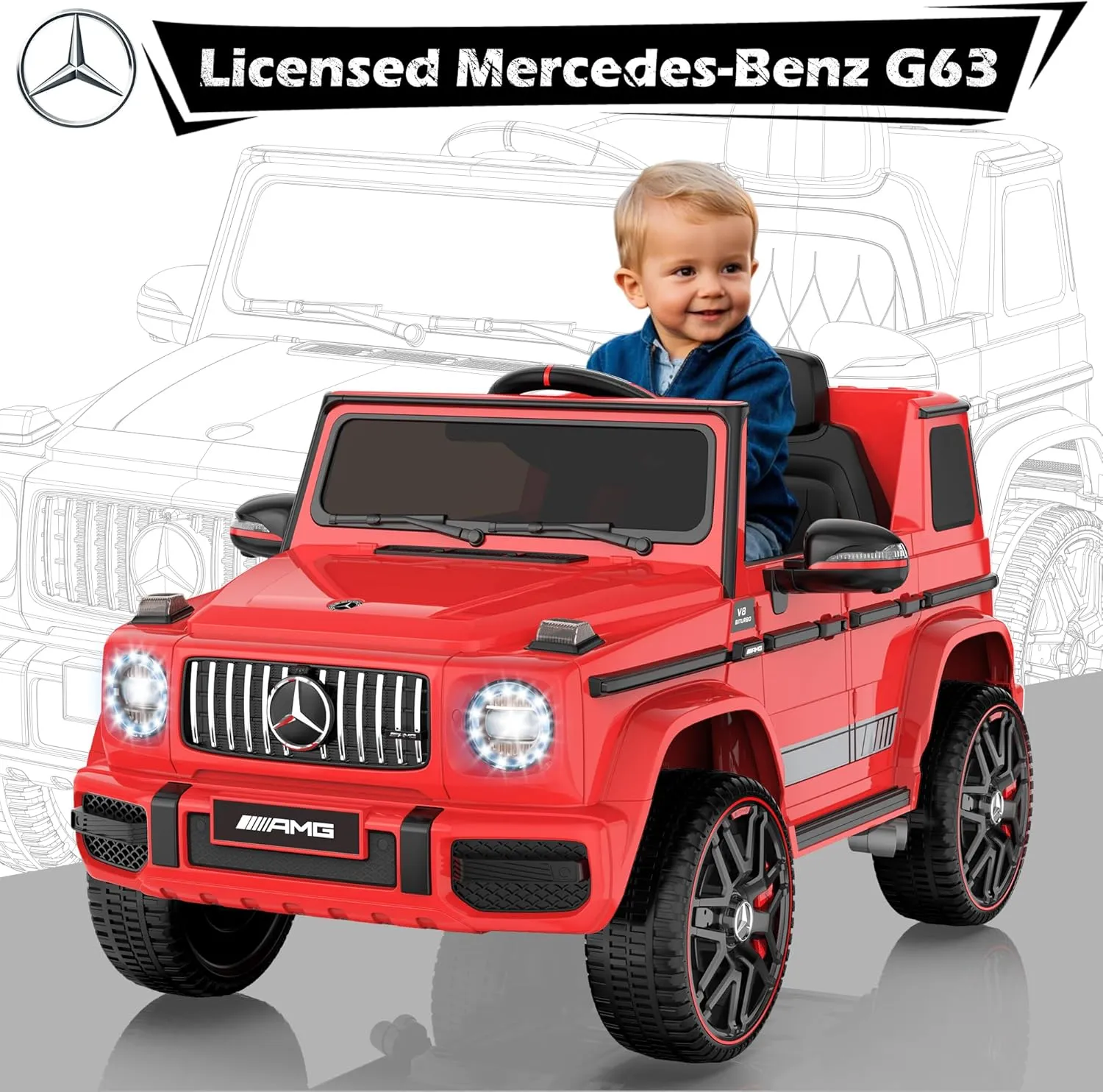 ANPABO Licensed Mercedes-Benz G63 Car for Kids, 12V Ride on Car w/Parent Remote Control, LED Headlights, Music Player & Horn, Soft Start, Low Battery Prompt, Kids Electric Vehicle, Red