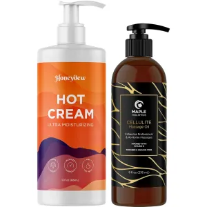 Anti Cellulite Cream and Massage Oil - Extra Large Skin Firming Hot Cream plus Cellulite Oil for Men and Women with Essential Oils - Advanced Cellulite Massage Oil and Cream for Thighs and Butt