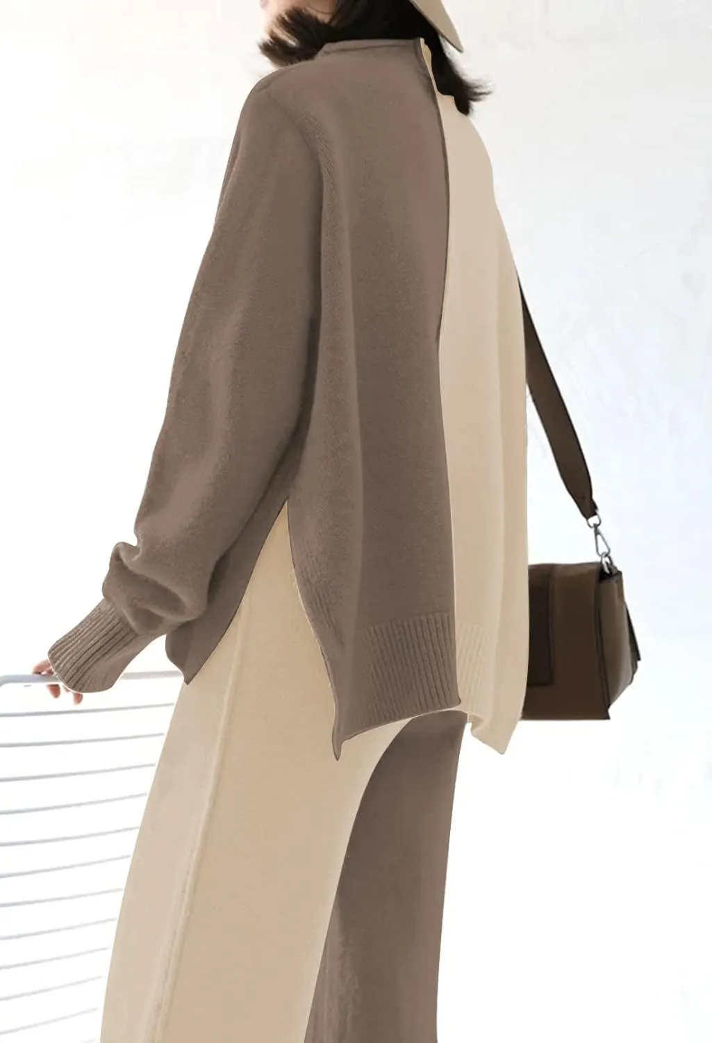 AOHITE Womens 2 Piece Outfit Set Long Sleeve Knit Pullover Sweater Top and Wide Leg Pants Sweatsuit