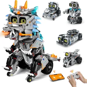 AoHu Robot Building Kit with Remote Control STEM Gifts for Kids Boys Age 8-12, Coding Buildable Dinosaur Technic Robotics Toy Set for Birthday Christmas, Build 5-in-1 Models with 646 Pieces