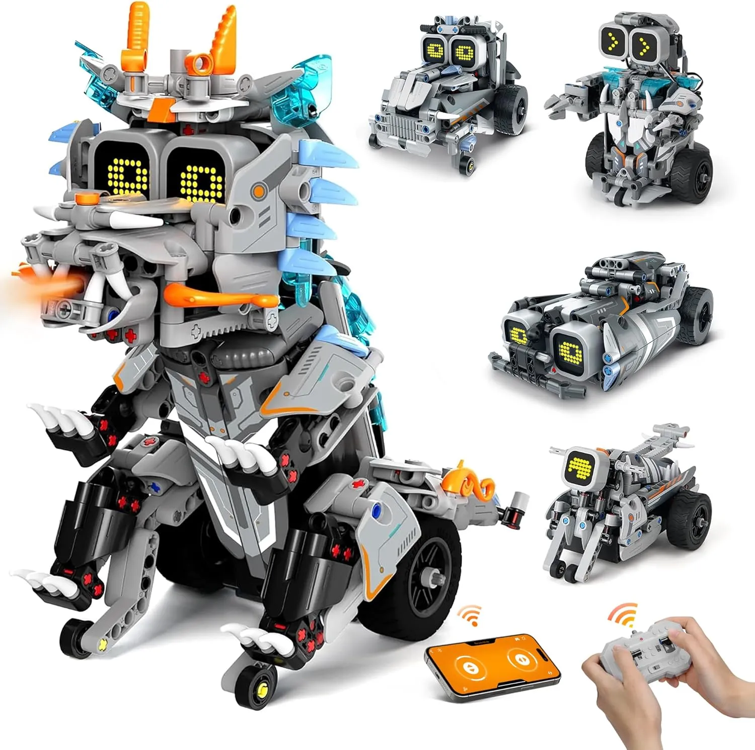 AoHu Robot Building Kit with Remote Control STEM Gifts for Kids Boys Age 8-12, Coding Buildable Dinosaur Technic Robotics Toy Set for Birthday Christmas, Build 5-in-1 Models with 646 Pieces