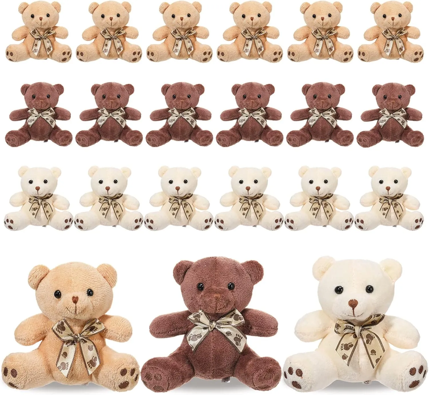 Aoriher 18 Pcs Mini Plush Bears Bulk Stuffed Animals Small Stuffed Bears with Ribbon Bow Cute Assorted Soft Plush Toy Doll for Christmas Birthday Party Favor Gift