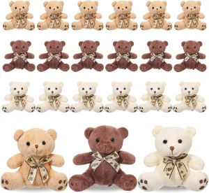 Aoriher 18 Pcs Mini Plush Bears Bulk Stuffed Animals Small Stuffed Bears with Ribbon Bow Cute Assorted Soft Plush Toy Doll for Christmas Birthday Party Favor Gift