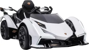Aosom 12V Electric Ride-on Car, Licensed Lamborghini V12 Vision Gran Turismo Battery-Powered Ride-on Toy with Remote Control, Music, LED Lights, for 3-6 Year Old Boys and Girls, White