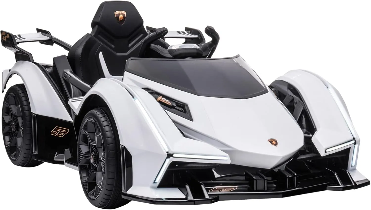 Aosom 12V Electric Ride-on Car, Licensed Lamborghini V12 Vision Gran Turismo Battery-Powered Ride-on Toy with Remote Control, Music, LED Lights, for 3-6 Year Old Boys and Girls, White