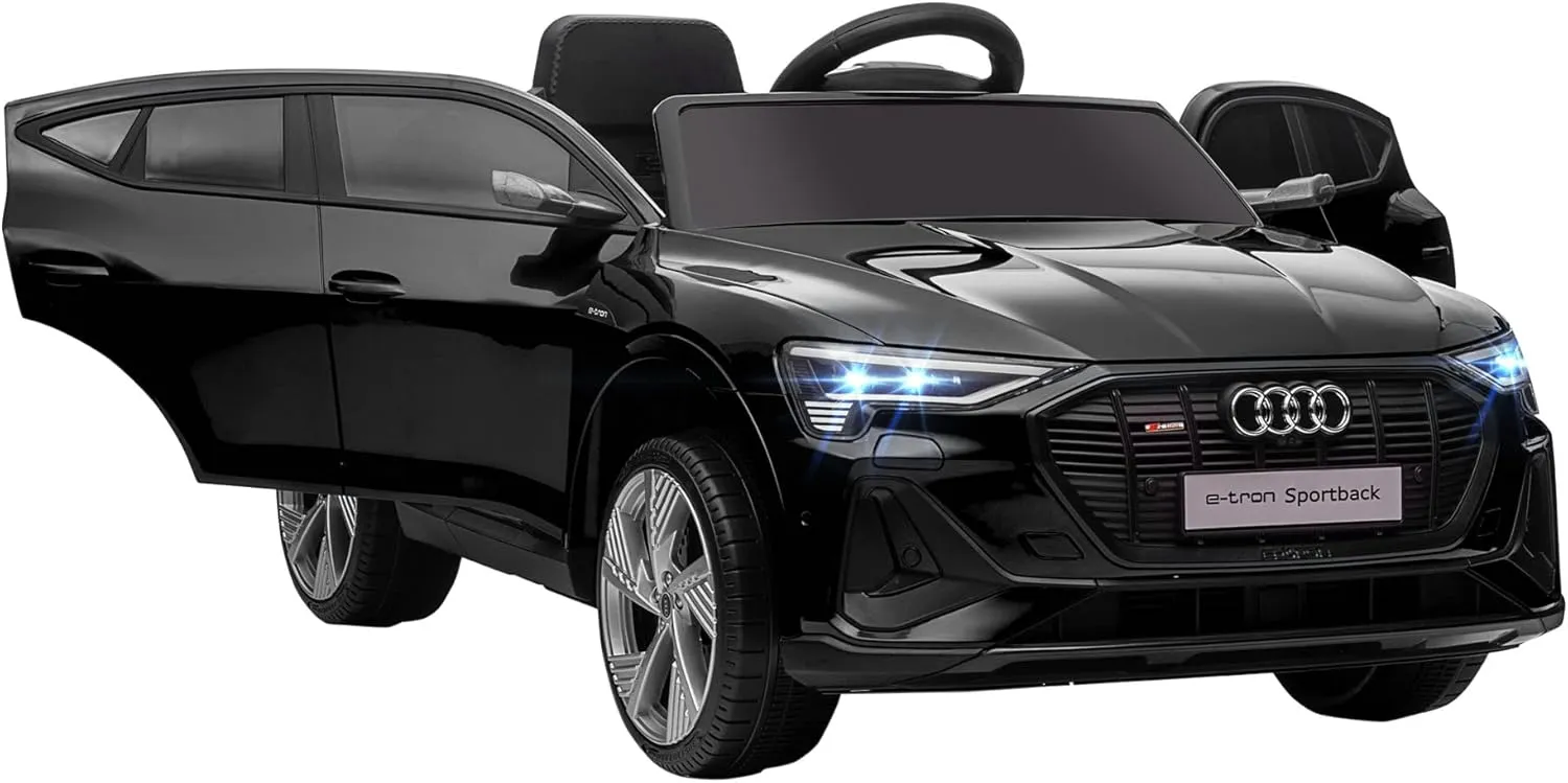 Aosom 12V Kids Electric Ride On Car, Audi E-tron, Battery Powered Toy with Parent Remote Control, Suspension System, Auxiliary Wheels, LED Lights, Music and Horn, MP3 Player, Black