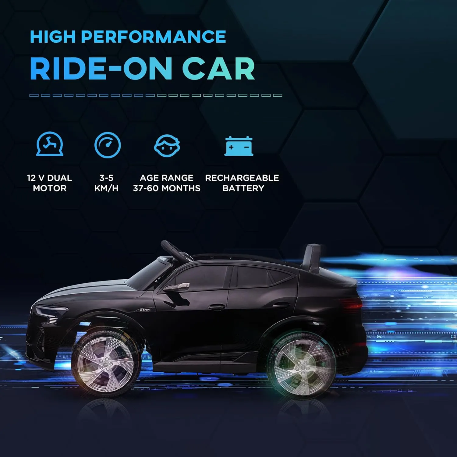 Aosom 12V Kids Electric Ride On Car, Audi E-tron, Battery Powered Toy with Parent Remote Control, Suspension System, Auxiliary Wheels, LED Lights, Music and Horn, MP3 Player, Black