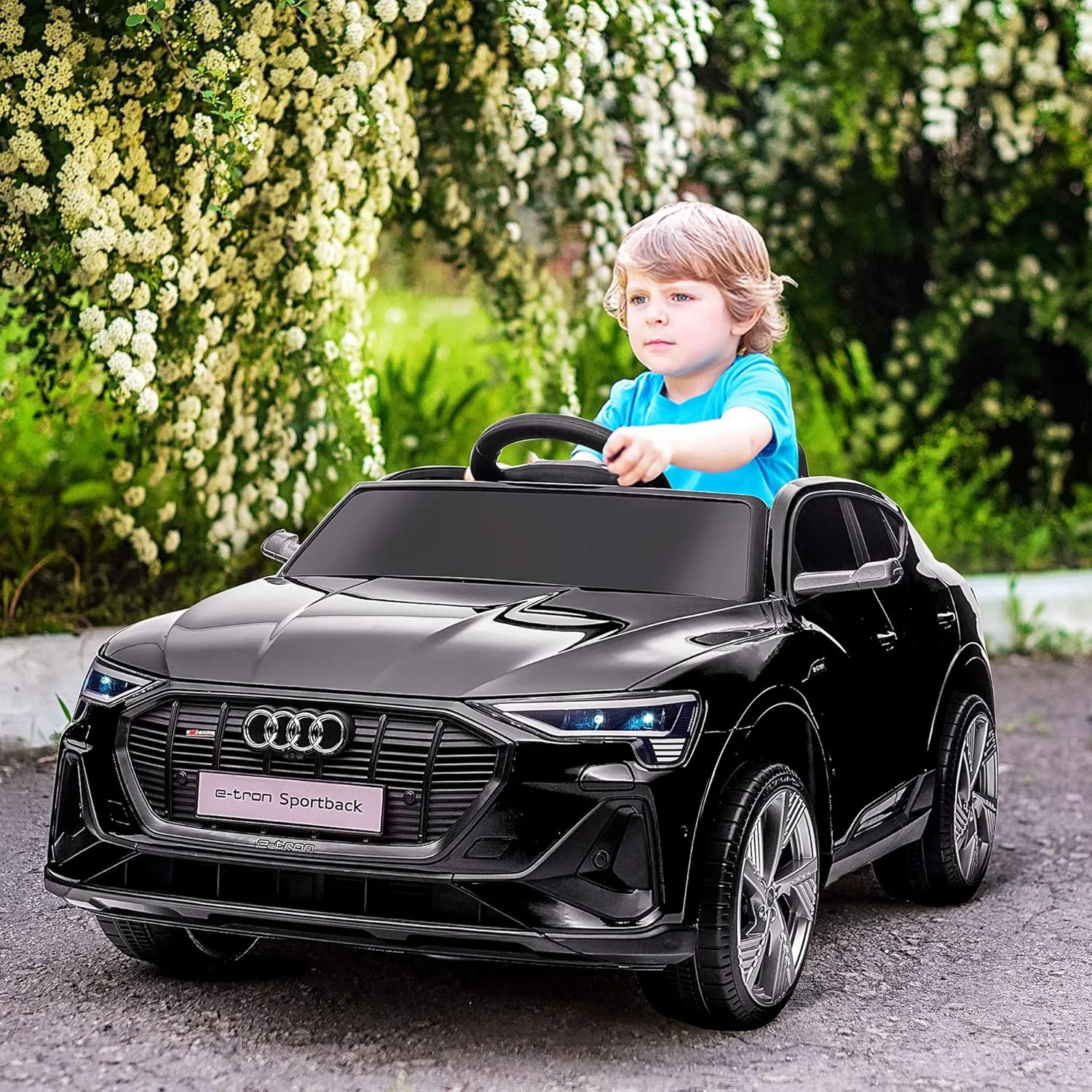 Aosom 12V Kids Electric Ride On Car, Audi E-tron, Battery Powered Toy with Parent Remote Control, Suspension System, Auxiliary Wheels, LED Lights, Music and Horn, MP3 Player, Black