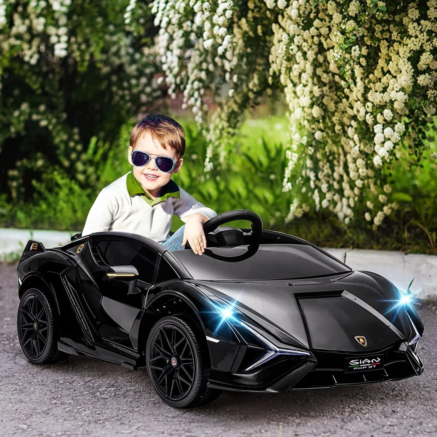 Aosom 12V Ride on Car, Lamborghini SIAN Licensed Battery Powered Electric Car for Kids with Remote Control, Horn, Music, & Headlights, Black