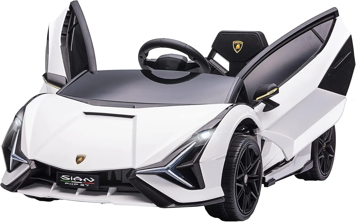 Aosom 12V Ride on Car, Lamborghini SIAN Licensed Battery Powered Electric Car for Kids with Remote Control, Horn, Music, & Headlights, White