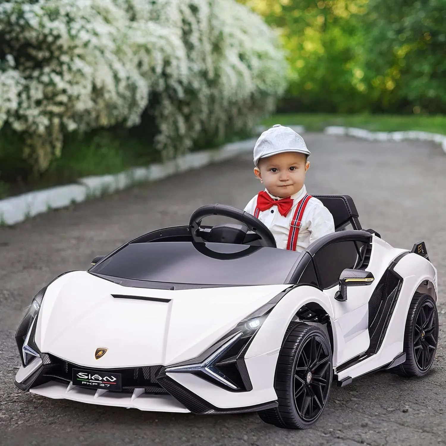 Aosom 12V Ride on Car, Lamborghini SIAN Licensed Battery Powered Electric Car for Kids with Remote Control, Horn, Music, & Headlights, White