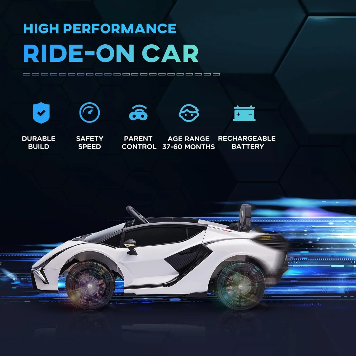 Aosom 12V Ride on Car, Lamborghini SIAN Licensed Battery Powered Electric Car for Kids with Remote Control, Horn, Music, & Headlights, White