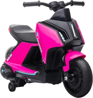 Aosom 6V Kids Motorcycle Dirt Bike Electric Battery-Powered Ride-On Toy Off-Road Street Bike with Music, Headlights, Rechargeable Battery, Training Wheels, for Ages 2-4, Pink
