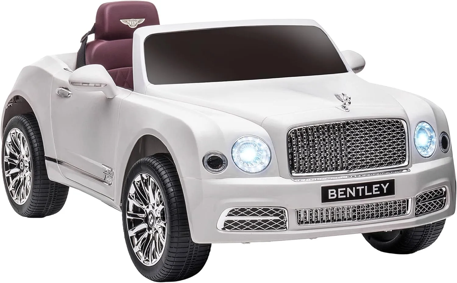 Aosom Bentley Mulsanne 12V Ride on Car, Battery Powered Car with Remote Control, Suspension, Startup Sound, LED Lights, MP3, Horn, Music, Forward and Backward, 2 Motors, White