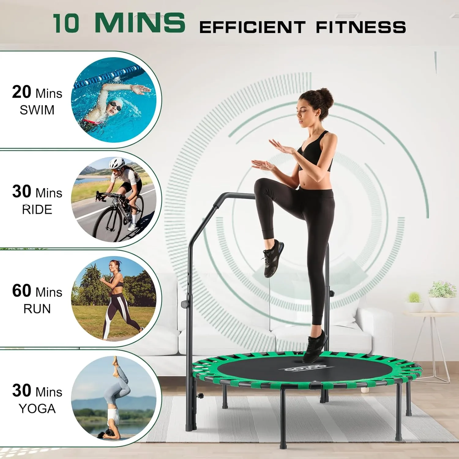 AOTOB 40/48” Fitness Trampoline for Adult, Max Load 450 LBS Foldable Mini Trampoline with Durable Bungees, Small Rebounder Exercise Trampoline for Workout for Quiet and Safely Cushioned Bounce