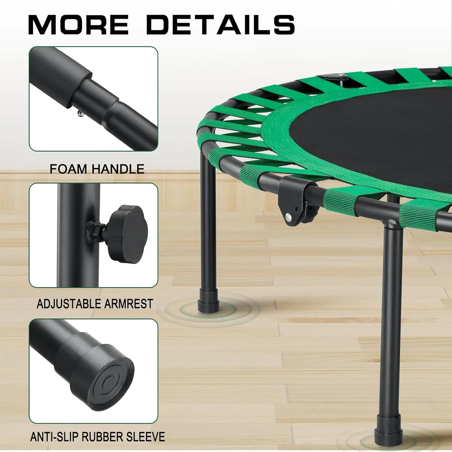 AOTOB 40/48” Fitness Trampoline for Adult, Max Load 450 LBS Foldable Mini Trampoline with Durable Bungees, Small Rebounder Exercise Trampoline for Workout for Quiet and Safely Cushioned Bounce