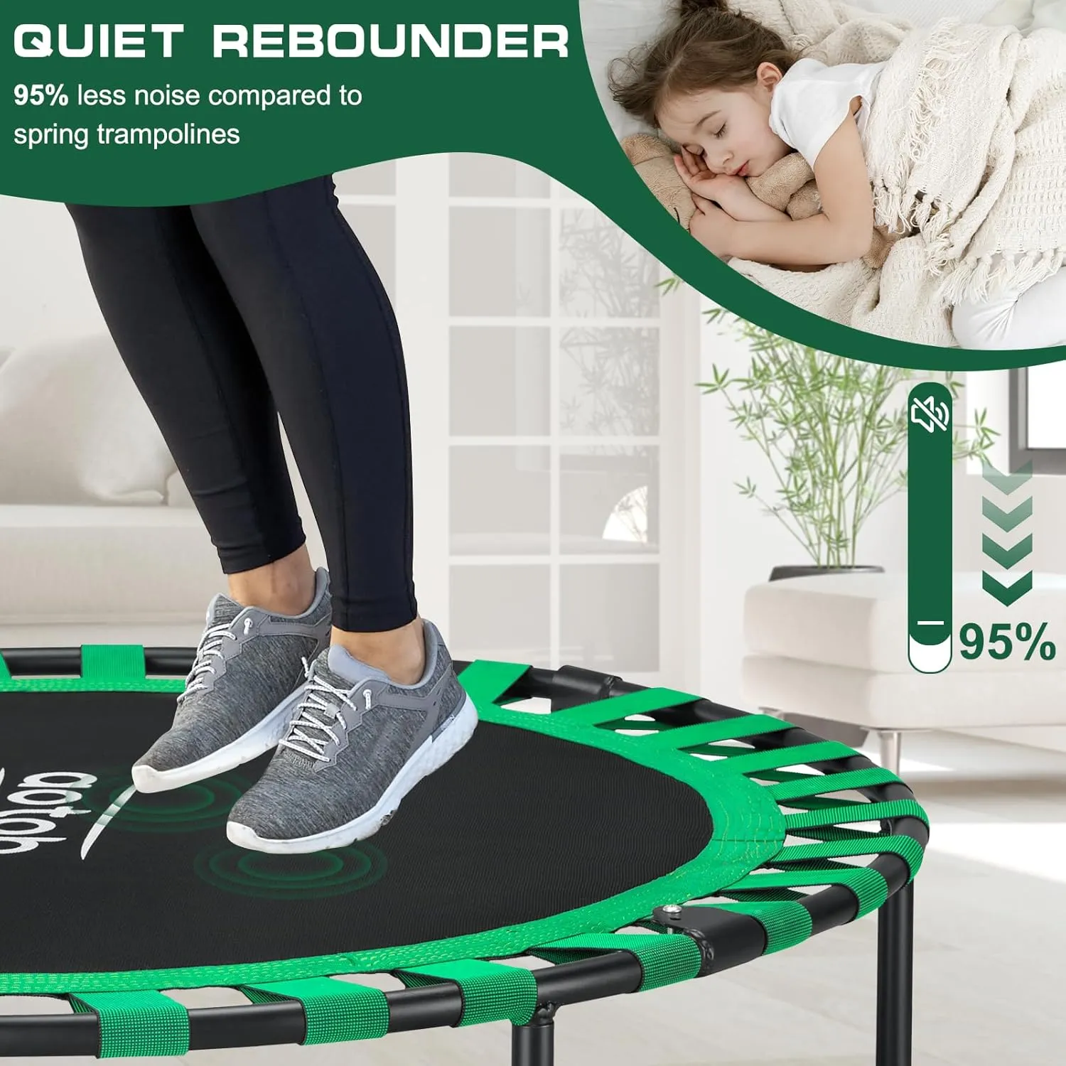AOTOB 40/48” Fitness Trampoline for Adult, Max Load 450 LBS Foldable Mini Trampoline with Durable Bungees, Small Rebounder Exercise Trampoline for Workout for Quiet and Safely Cushioned Bounce