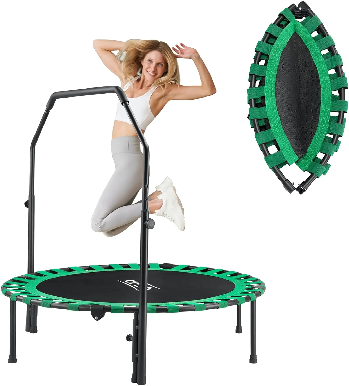 AOTOB 40/48” Fitness Trampoline for Adult, Max Load 450 LBS Foldable Mini Trampoline with Durable Bungees, Small Rebounder Exercise Trampoline for Workout for Quiet and Safely Cushioned Bounce