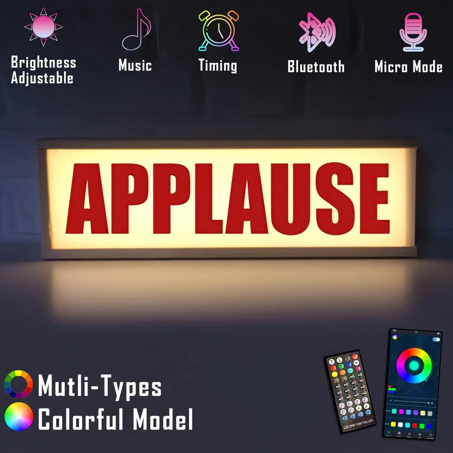 Applause RGB LED Neon Lightbox with Remote & APP Control Studio Warning Sign Illuminated Lights Music Sync Timer Setting Signs for Cinema Libraries Cafes Home Company Wall Desk Decor USB Powered