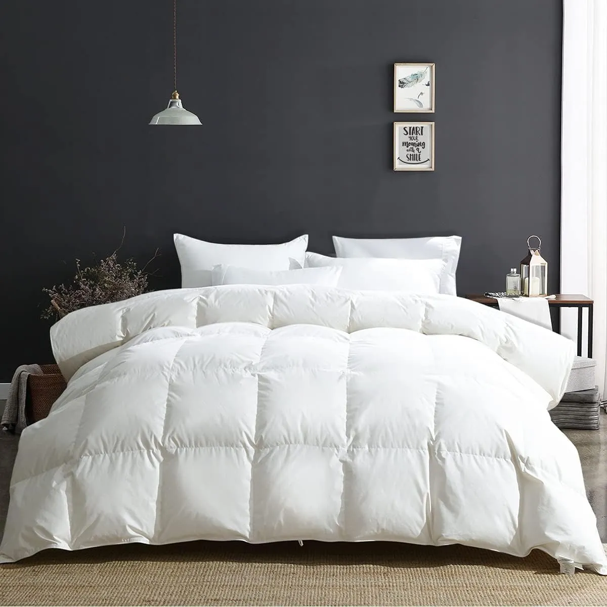 APSMILE King Size Luxury 100% Organic Cotton All Season Down Feather Fibers Comforter, Extra Fluffy Medium Warmth Duvet Insert(106x90, Ivory White)