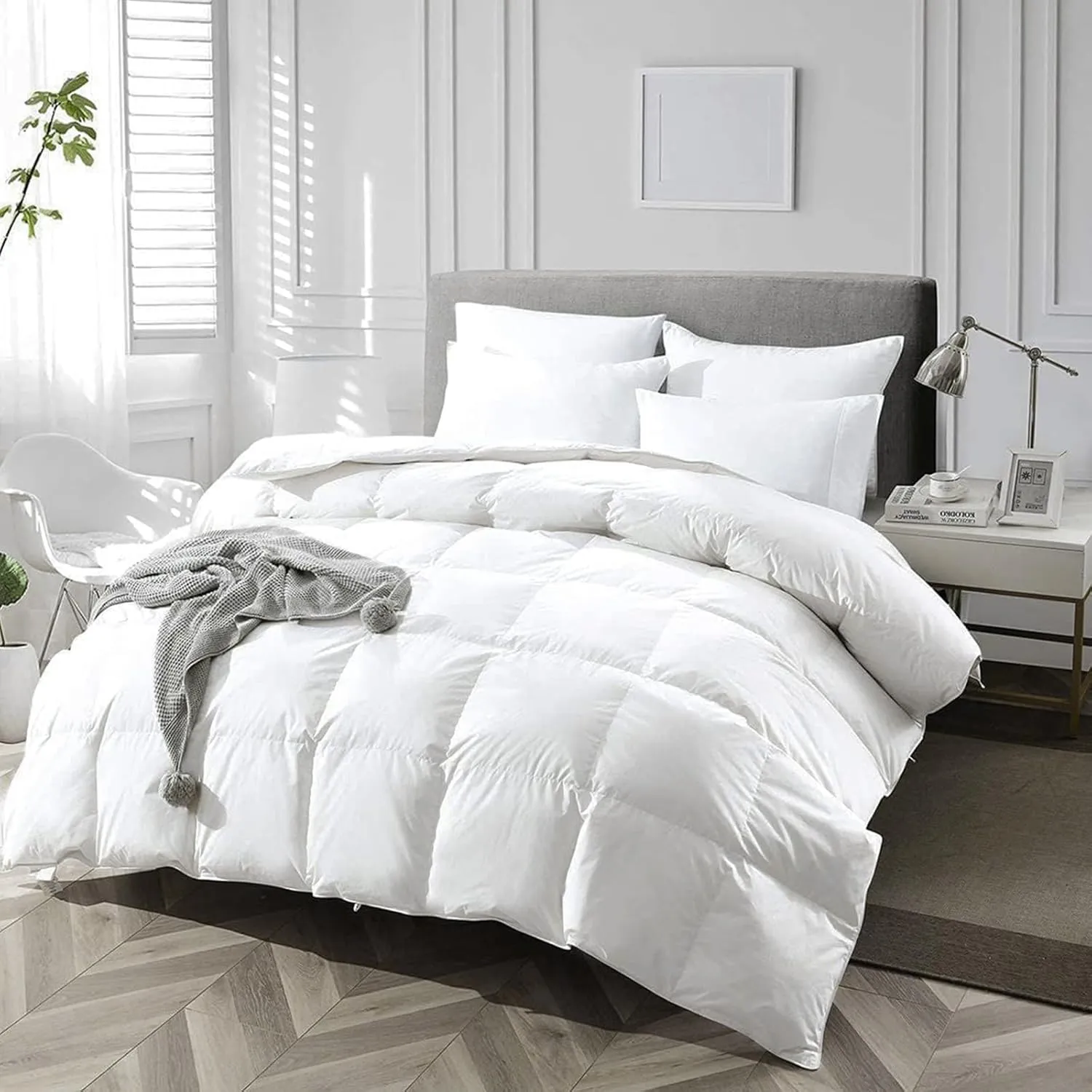 APSMILE King Size Luxury 100% Organic Cotton All Season Down Feather Fibers Comforter, Extra Fluffy Medium Warmth Duvet Insert(106x90, Ivory White)