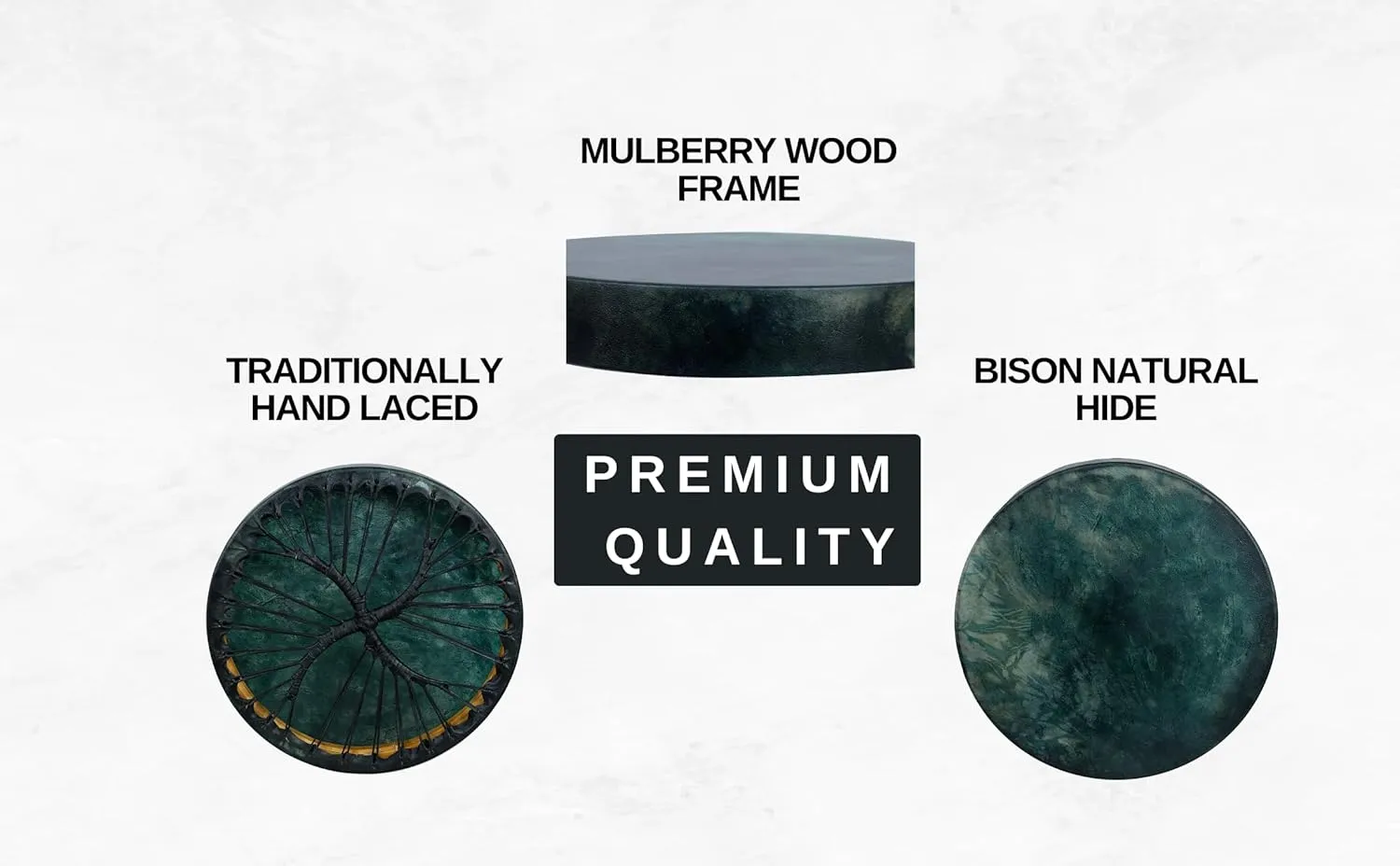 ARAW American Shamanic Native Drum Bison Natural Hide, Mulberry Wood Frame, Marble Green Color (20 Inches Diameter X 3 Inches Depth)