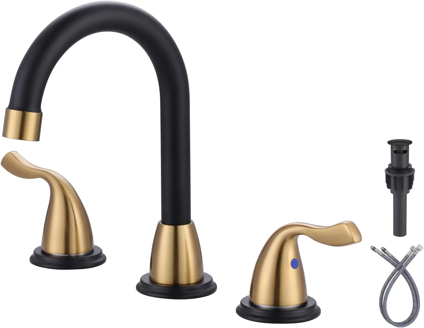 ARCORA Widespread Bathroom Faucet 3 Hole, Bathroom Sink Faucet 2 Handle Vanity Faucet 8 Inch with Pop Up Drain and cUPC Supply Lines, Black and Gold Bathroom Faucet