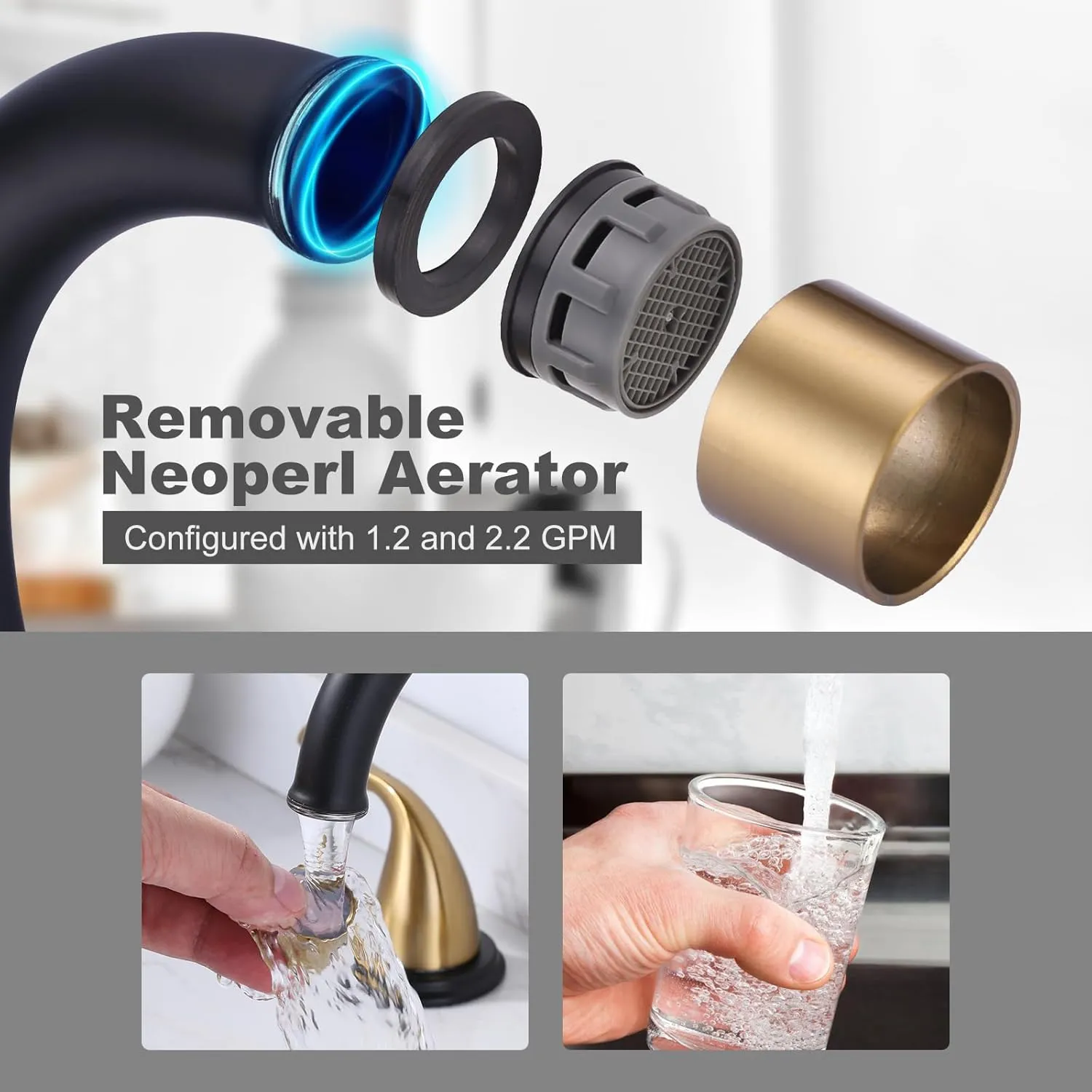 ARCORA Widespread Bathroom Faucet 3 Hole, Bathroom Sink Faucet 2 Handle Vanity Faucet 8 Inch with Pop Up Drain and cUPC Supply Lines, Black and Gold Bathroom Faucet