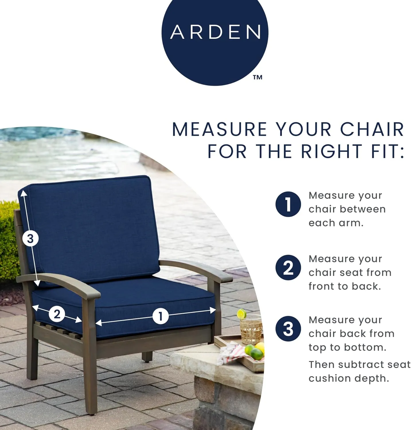 Arden Adirondack Chair Cushion, 2 Pack, 20 x 18, Rain-Proof, Fade Resistant, Cushion for Adirondack, Rocking and Outdoor Chairs 18 x 20, Cobalt Blue Texture