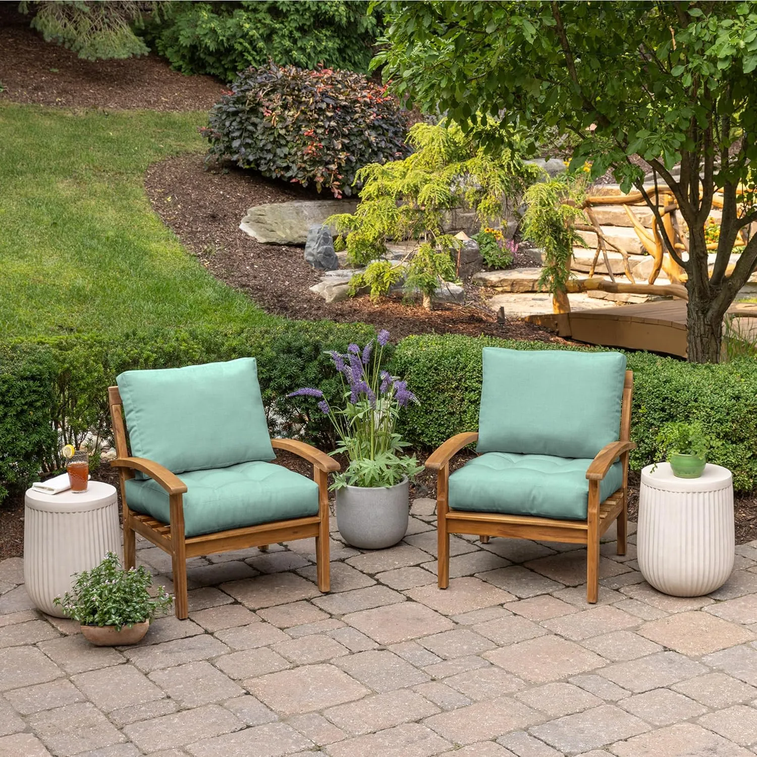 ARDEN Outdoor Plush Modern Tufted Blowfill Deep Seat Set, 24 in x 24 in, Weather-Proof, Rain-Proof, Fade Resistant Patio Cushion, Ultra Cozy 24 x 24, Aqua Leala