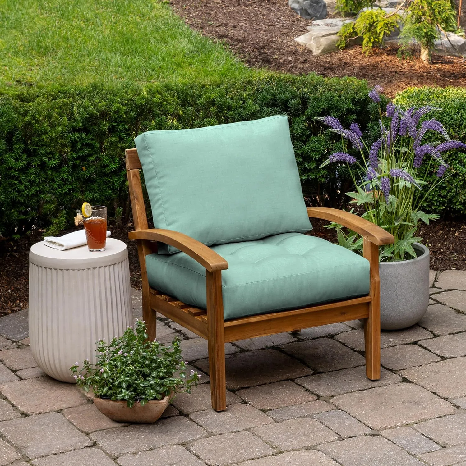 ARDEN Outdoor Plush Modern Tufted Blowfill Deep Seat Set, 24 in x 24 in, Weather-Proof, Rain-Proof, Fade Resistant Patio Cushion, Ultra Cozy 24 x 24, Aqua Leala