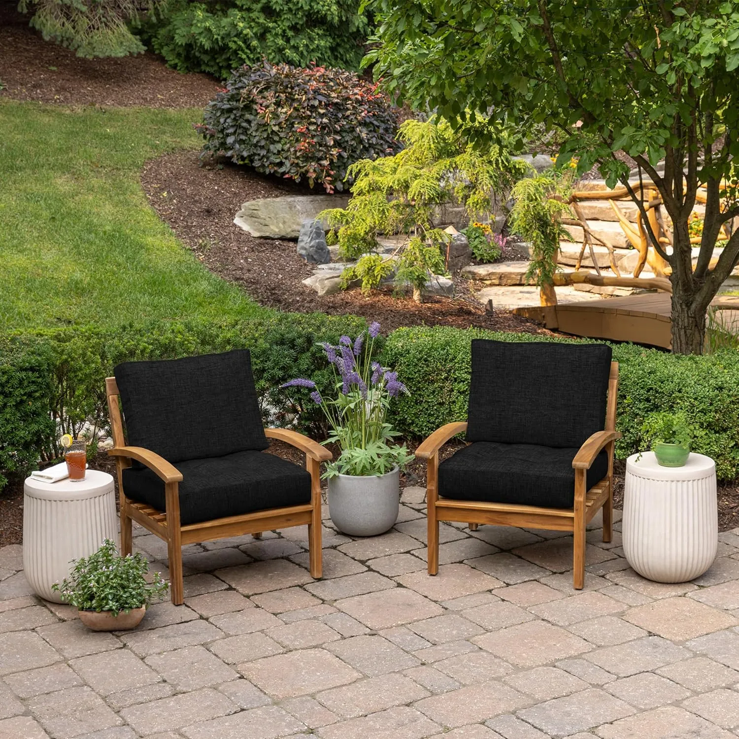 ARDEN Outdoor Plush Modern Tufted Blowfill Deep Seat Set, 24 in x 24 in, Weather-Proof, Rain-Proof, Fade Resistant Patio Cushion, Ultra Cozy 24 x 24, Black Leala