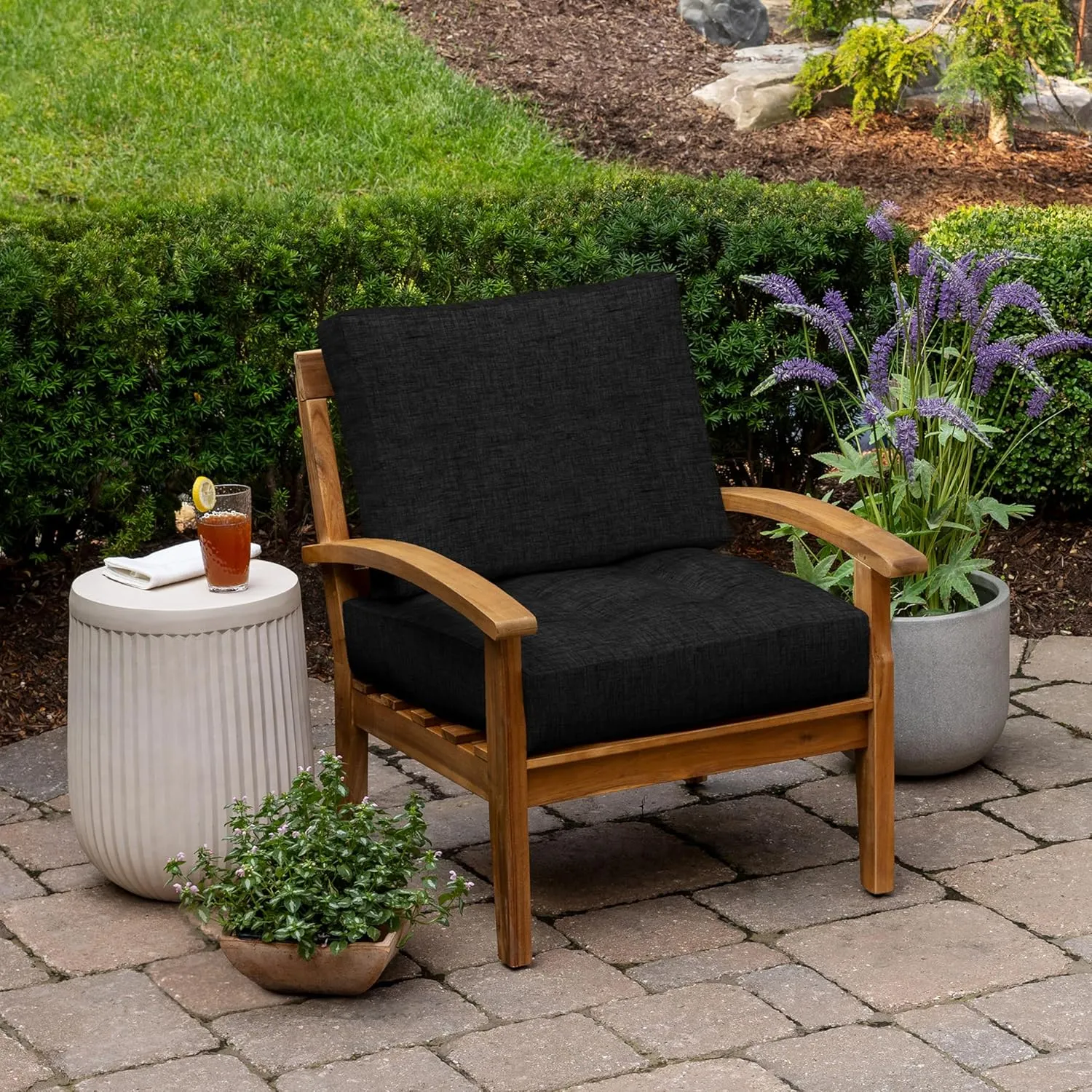 ARDEN Outdoor Plush Modern Tufted Blowfill Deep Seat Set, 24 in x 24 in, Weather-Proof, Rain-Proof, Fade Resistant Patio Cushion, Ultra Cozy 24 x 24, Black Leala