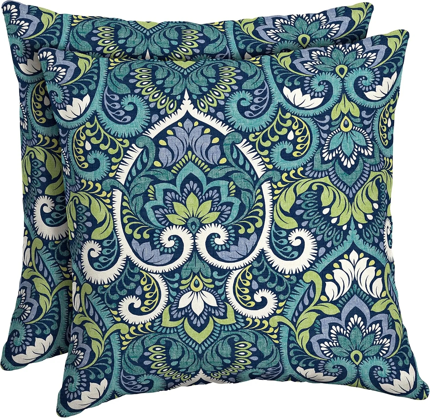 Arden Outdoor Toss Pillow, Set of 2, 16 x 16, Rain-Proof, Fade Resistant 16 x 16, Sapphire Aurora Blue Damask