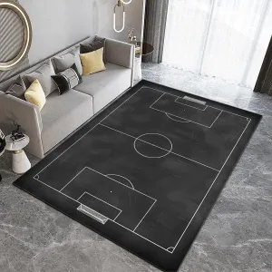 Area Rugs for Living Room Minimalist Football Field Black Fluffy Rug Soft Flannel, Rug Floor Carpet with Durable Anti Slip Backing, Carpet Runners Ideal for Bedroom and Nursery 2x3 ft