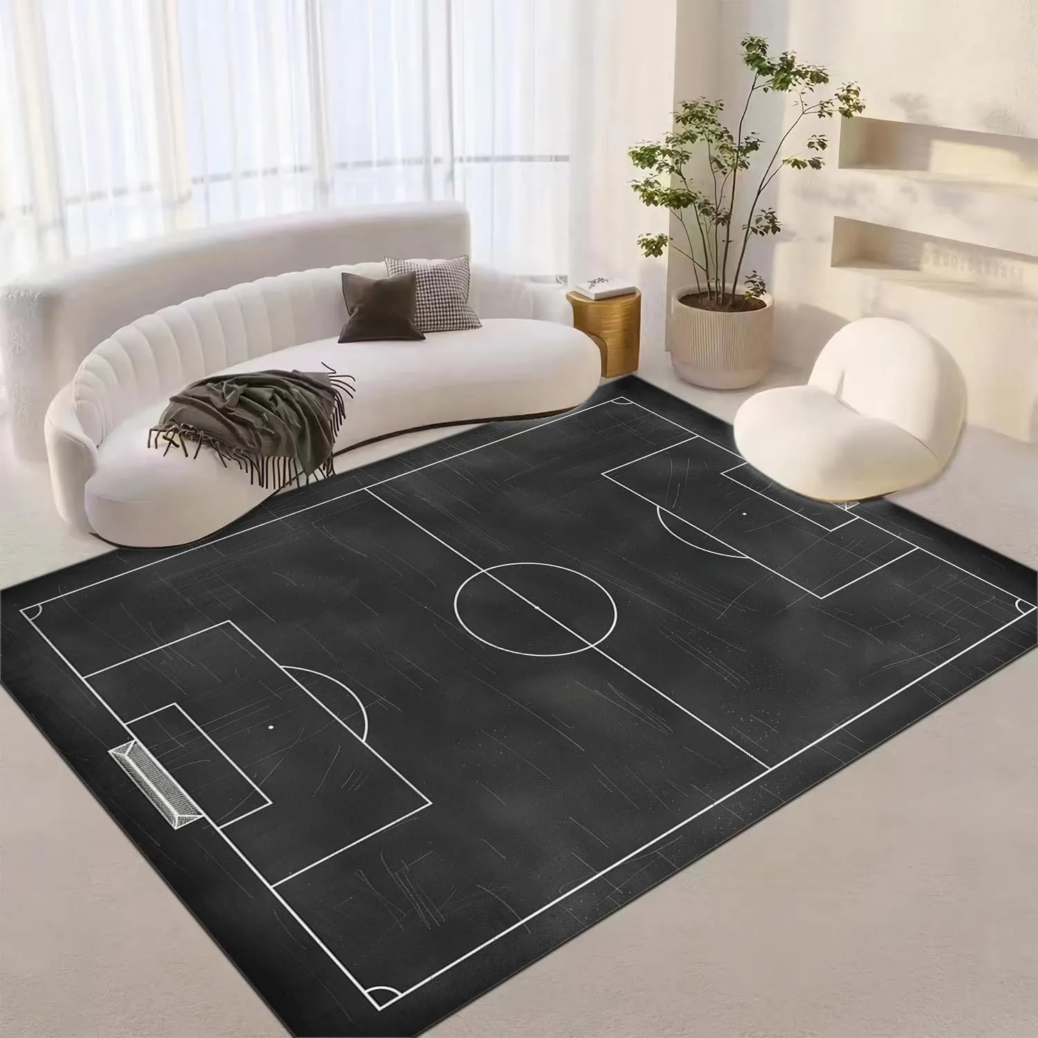Area Rugs for Living Room Minimalist Football Field Black Fluffy Rug Soft Flannel, Rug Floor Carpet with Durable Anti Slip Backing, Carpet Runners Ideal for Bedroom and Nursery 2x3 ft