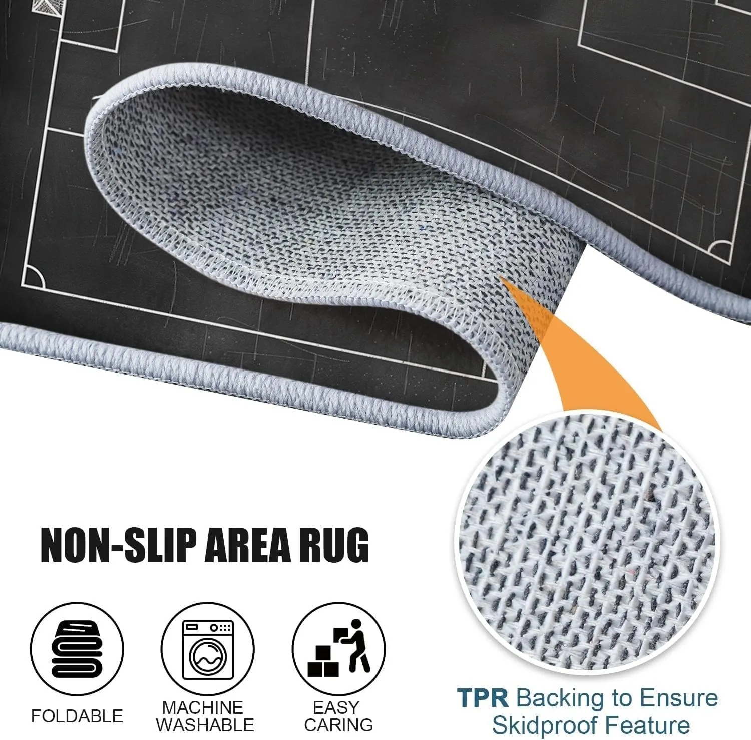 Area Rugs for Living Room Minimalist Football Field Black Fluffy Rug Soft Flannel, Rug Floor Carpet with Durable Anti Slip Backing, Carpet Runners Ideal for Bedroom and Nursery 2x3 ft
